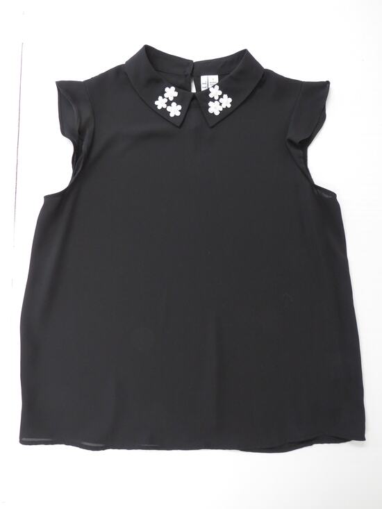 Elle Tops - ELLE Women's Small Black Chiffon Blouse White Embroidered Flowers Whimsigoth